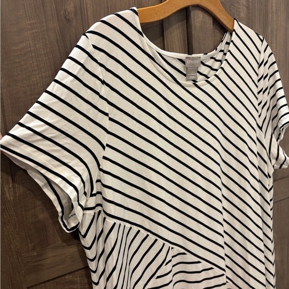 Chico’s Size 3 (XL) Striped Asymmetrical Hem Maxi Dress Jersey Knit Stretch - Picture 5 of 9